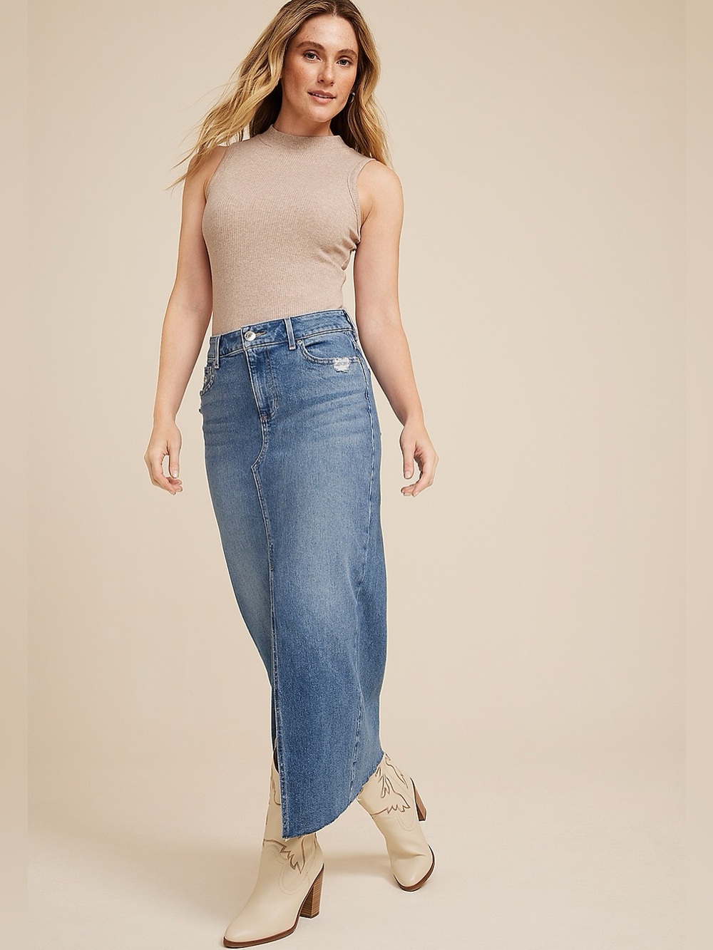 NWT Plus Size Split Front Denim Maxi Skirt